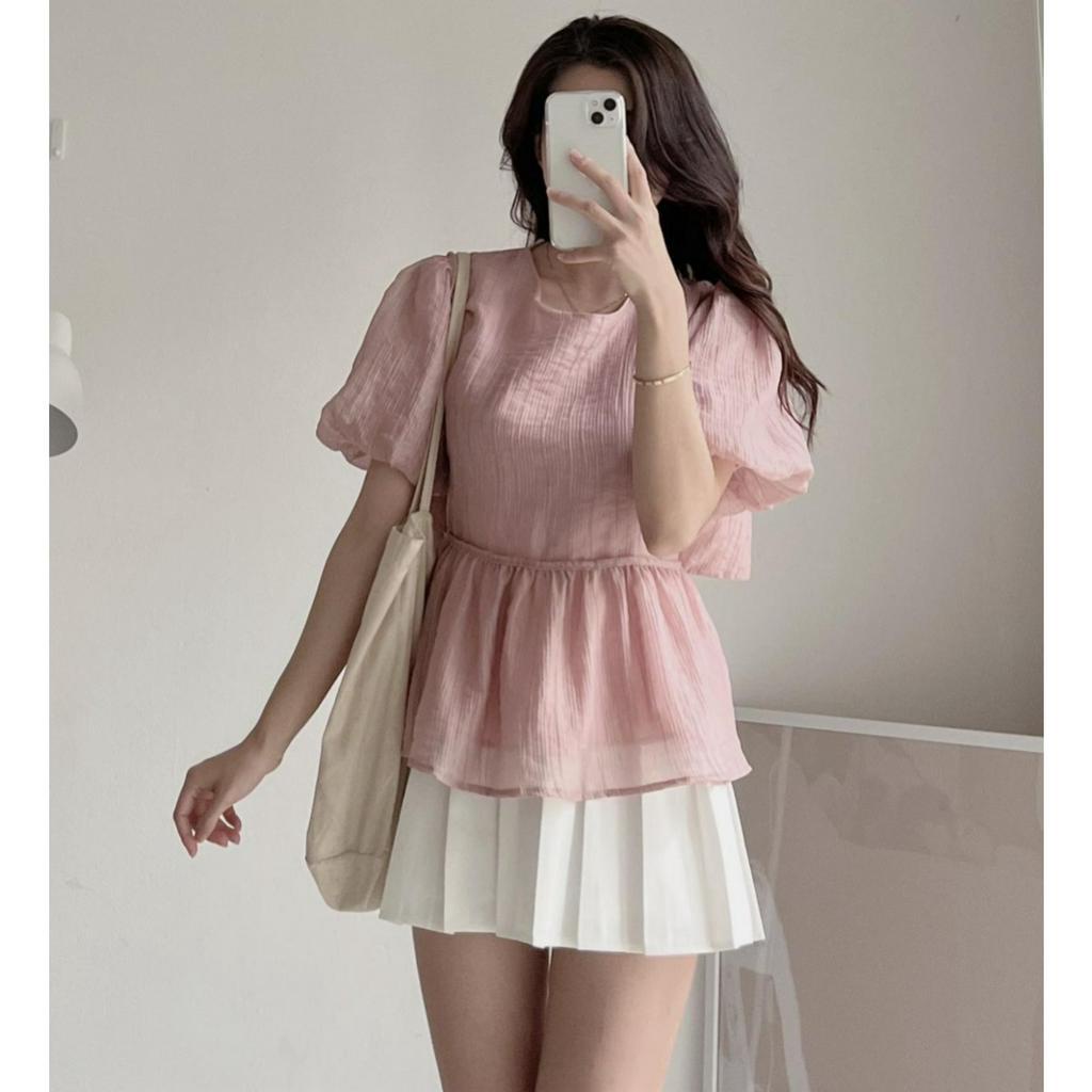 Áo kiểu nữ, áo sơ mi voan tơ mềm 2 lớp cách điệu tay bồng 4 màu Hàn Quốc kozoda SM170