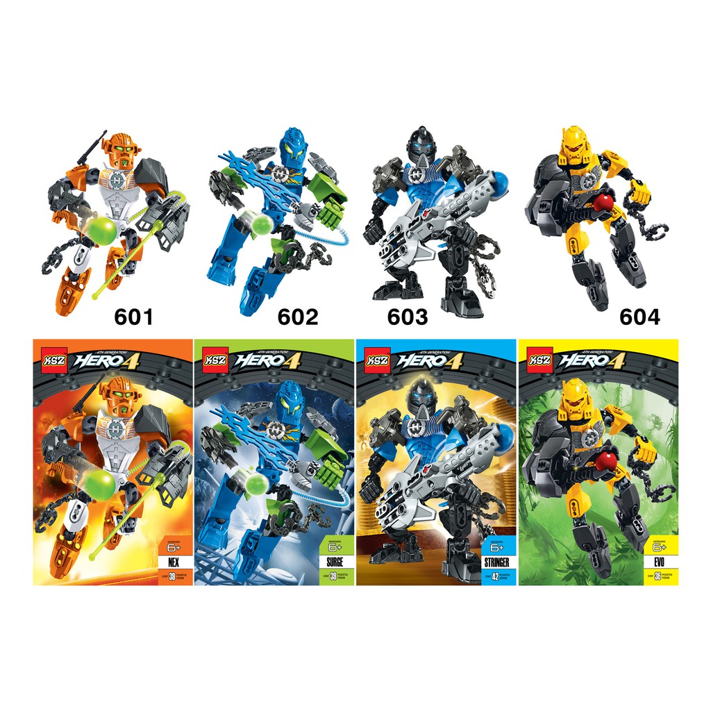 Bộ Xếp Hình KSZ 601 602 603 604 - Lắp Ráp Robot Hero Factory Thế Hệ 4.0