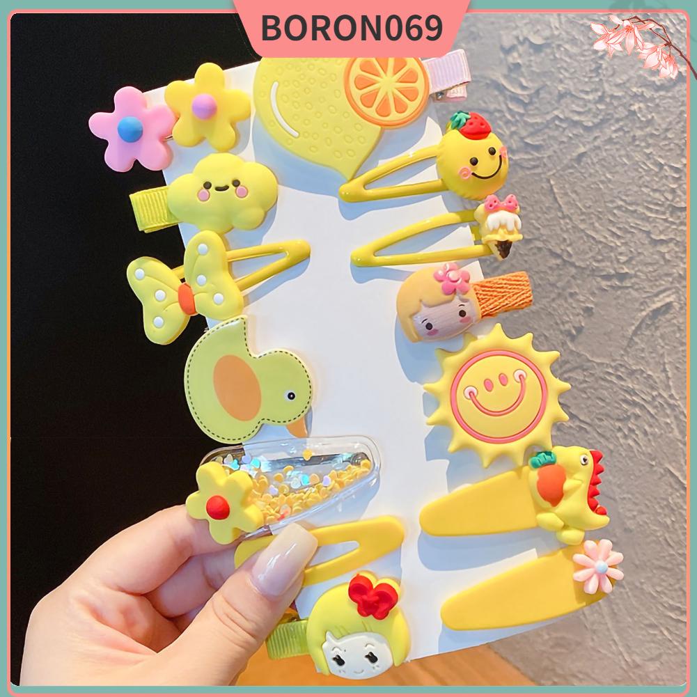 Boron069 14 cái Đặt Kẹp Tóc Dễ Thương Đầy Màu Sắc Công Chúa Hoa Trái Cây Mô Hình Hoạt Trẻ Em Cho Bé Gái