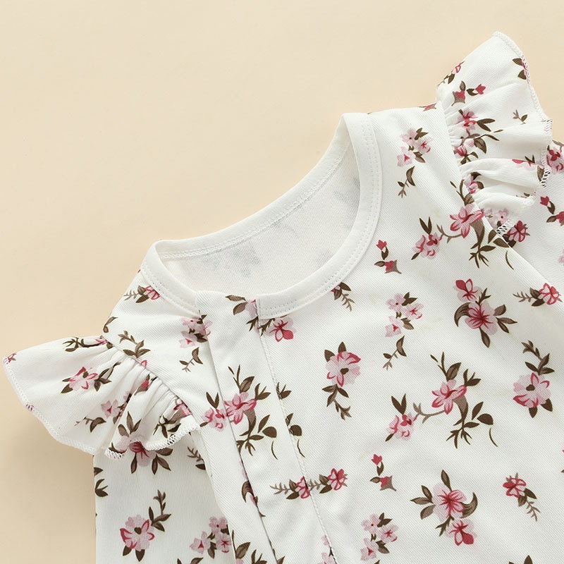 Bộ Áo Liền Quần Dài Tay Cổ Tròn In Hoa Thời Trang Mùa Thu Cho Bé Gái 0-24 Tháng Tuổi