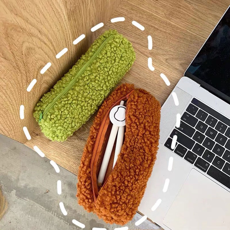 Hộp Đựng Bút Bằng Len Lông Cừu Có Khóa Kéo Đa Năng Phong Cách Hàn Quốc Dành Cho Tuổi Teen / Văn Phòng / Học Sinh