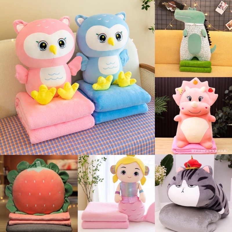 Bộ chăn gối đi du lịch và ngủ trưa văn phòng, gối ôm kèm mềm, Gấu bông