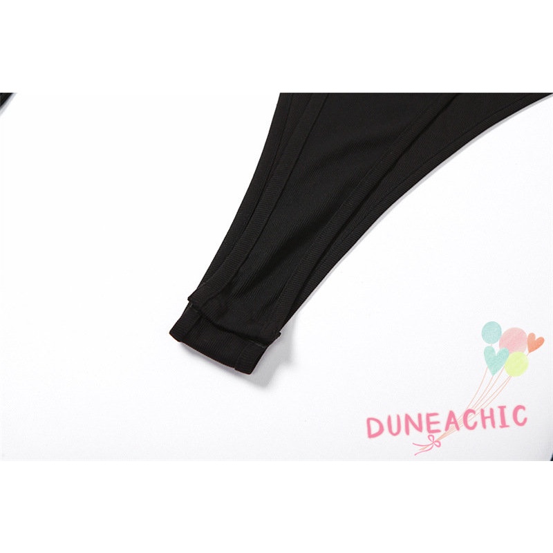 DUNEA Bộ Áo Liền Quần Ôm Dáng Có Găng Tay Và Dây Đeo Quyến Rũ Dành Cho Nữ