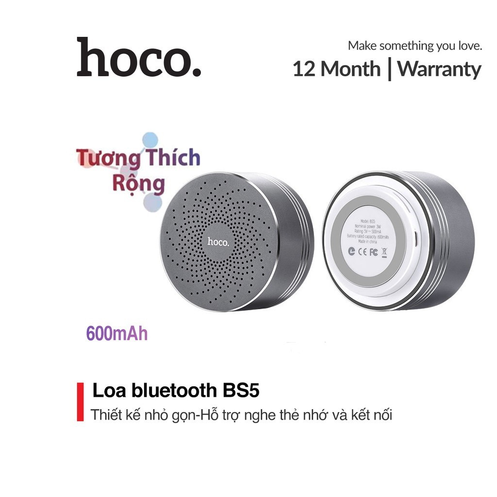 Loa mini Bluetooth Hoco BS5 hợp kim nhôm hỗ trợ thẻ nhớ, dung lượng pin 600mAh