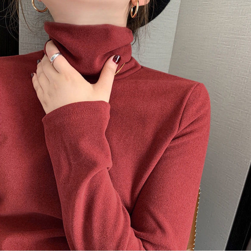 Áo Sơ Mi Da Lộn Cổ Cao Dày Dặn Xếp Chồng Lên Nhau Thời Trang Cho Nữ