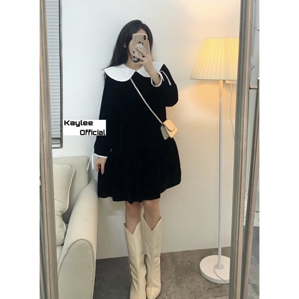 Váy Nhung Cổ Sen Dáng Babydoll Xoè ảnh thật Kaylee | BigBuy360 - bigbuy360.vn