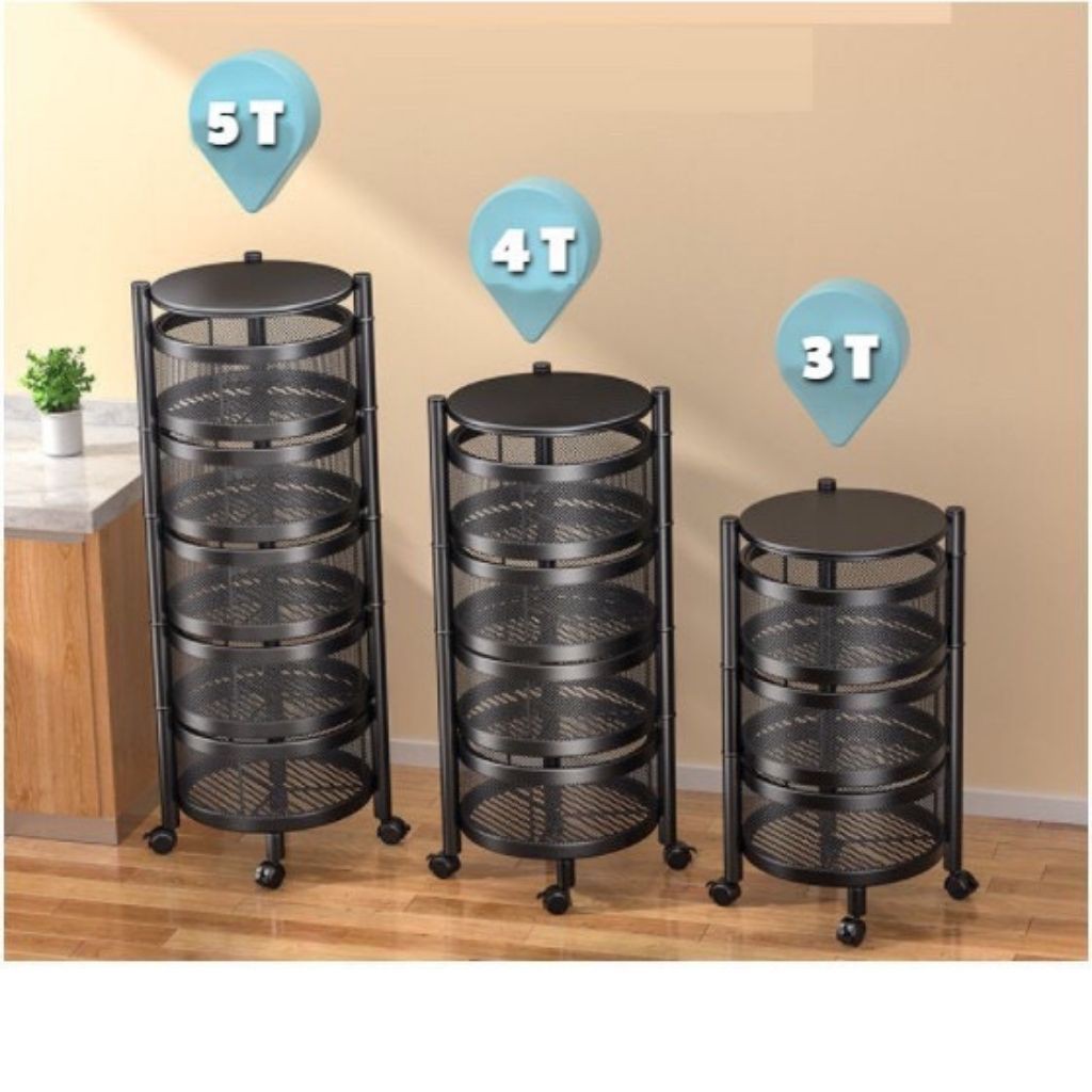Kệ Xoay Đa Năng, Kệ Tròn Xoay Đựng Đồ Thông Minh 5 Tầng Tiện Dụng, Có Bánh Xe Di Chuyển