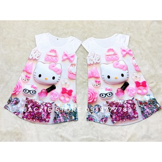 đầm 3d hello kitty hồng tay cánh tiên