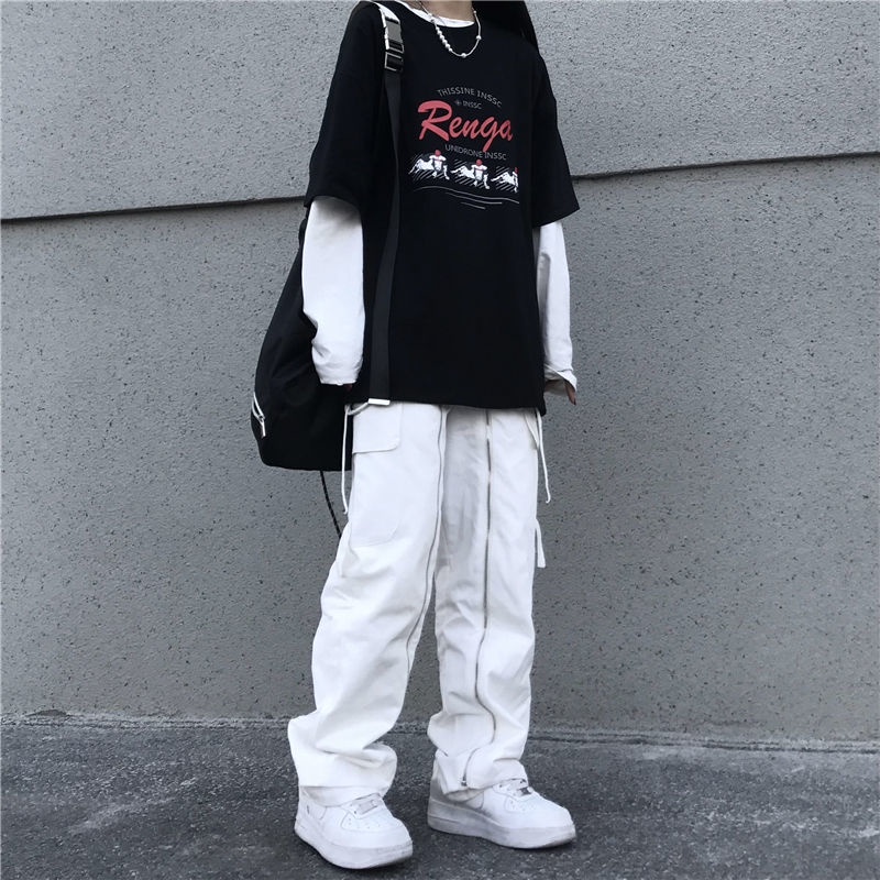 Áo Thun Tay Dài Giả Hai Lớp Phong Cách harajuku Hàn Quốc Cho Nữ