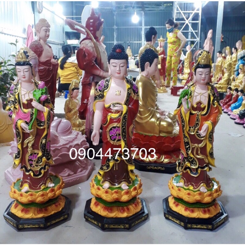 Bộ 3 tượng Tam Thánh màu 70cm - kiểu Đài Loan