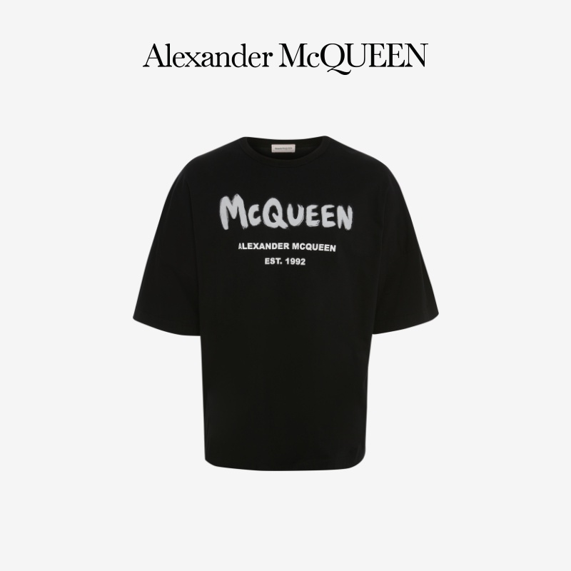 Áo Thun cotton Ngắn Tay In Họa Tiết Alexander McQueen Cá Tính Cho Nam