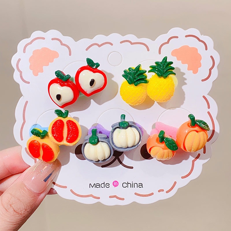 Set 10 Dây Cột Tóc Co Giãn Hình Hoa Quả Dễ Thương Cho Bé Gái