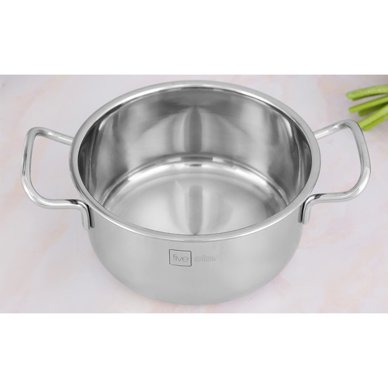 NẮP KÍNH - NỒI INOX 3 ĐÁY FIVESTAR 16CM / 18CM / 20CM / 24CM – DÙNG MỌI LOẠI BẾP (KỂ CẢ BẾP TỪ) - BẢO HÀNH 5 NĂM