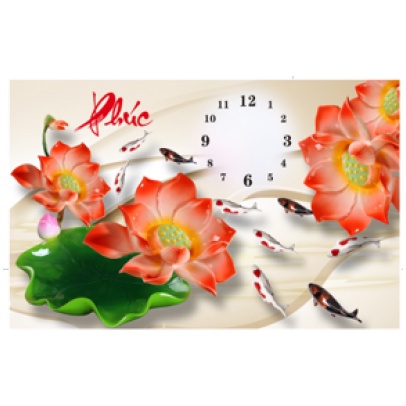 Tranh đính đá, tranh thêu chữ thập đồng hồ Chữ Phúc hoa sen 75*50cm DF734, LV3405 – tự đính, tự thêu