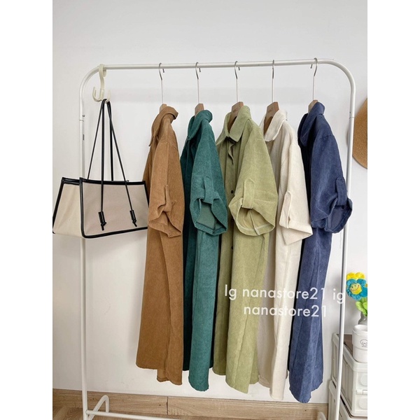 Váy sơ mi nhung cộc tay Nana21 Nana21store