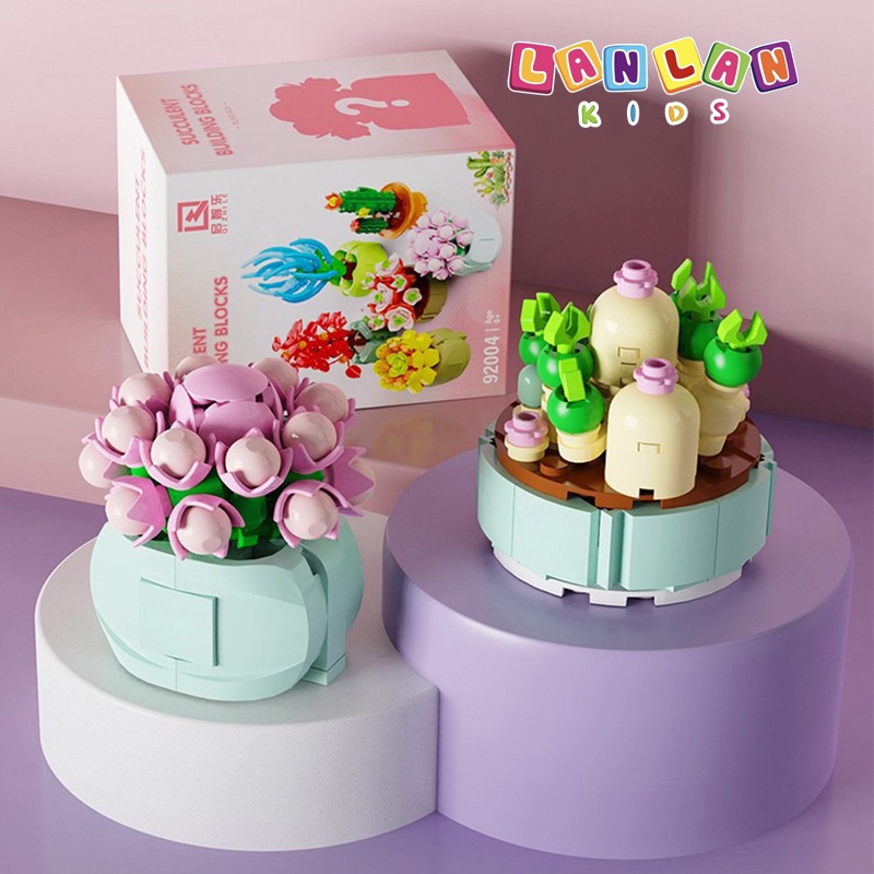Đồ chơi mô hình lắp ráp chậu cây mini LANLAN KIDS trang trí decor bàn học