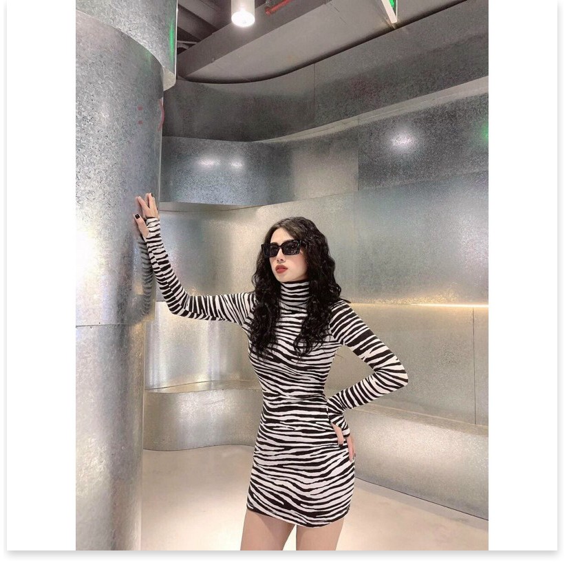 Đầm Rằn Ri Cổ Lọ Dài Tay Hot Trend 2021