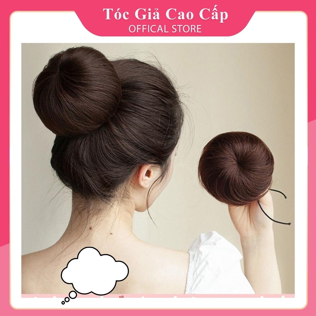 Tóc giả búi củ tỏi tròn đẹp, loại dây rút, dễ sử dụng.