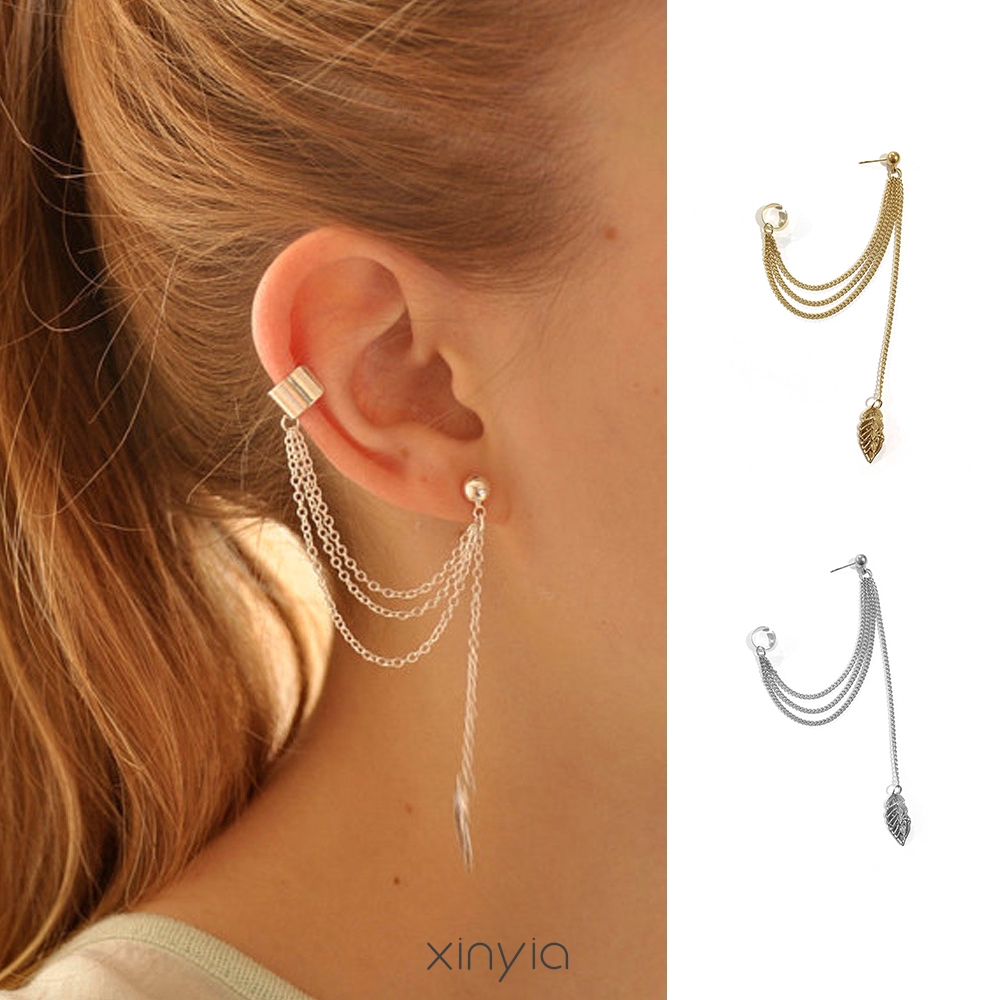 Khuyên tai kẹp vành tai kim loại dạng chuỗi xích cá tính cho nữ