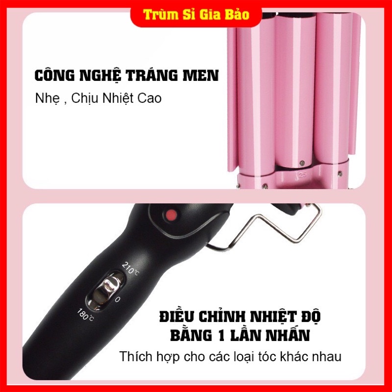 Máy uốn tóc xoăn sóng 3 trục dập sóng nước, máy uống làm tóc đẹp chuẩn salon size 22mm, 25mm