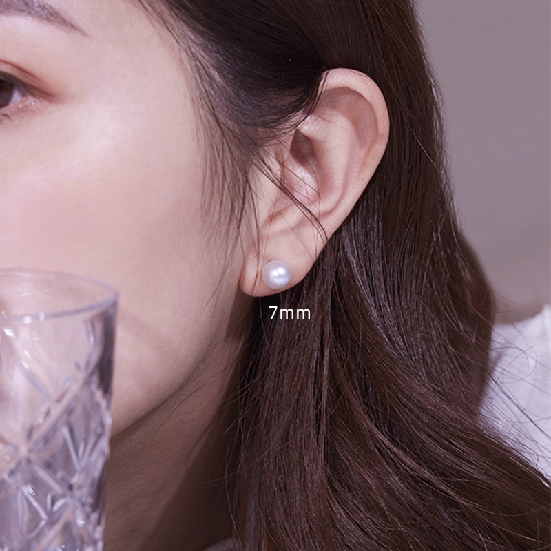 Bông Tai Mạ Bạc 925 Đính Ngọc Trai Nhân Tạo Phong Cách Hàn Quốc 6mm-7mm 3 Màu Lựa Chọn