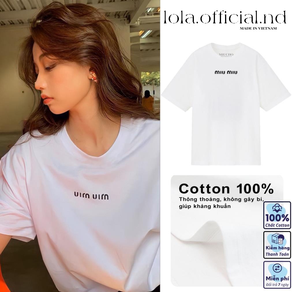 Áo phông nữ form rộng tay lỡ unisex chữ MIU MIU đẹp, Lola basic tee