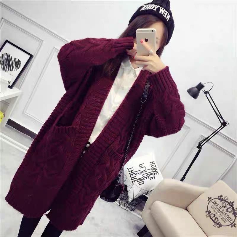 MS473 Áo khoác len cardigan vặn thừng dáng dài