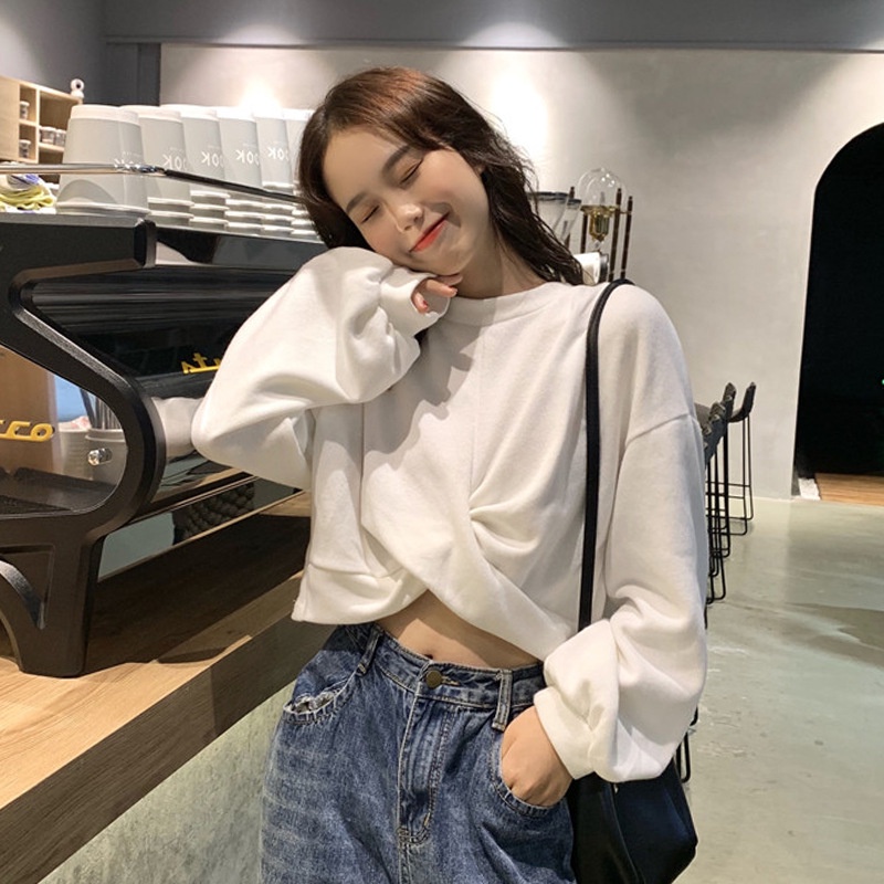 Áo sweater SUXI tay dài dáng rộng đơn giản phong cách Hàn Quốc thời trang dành cho nữ