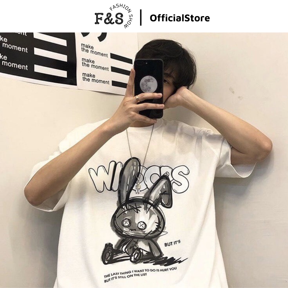 Áo thun tay lỡ unisex form rộng THỎ WHOOPS - Áo phông F&S nam nữ, cặp đôi phong cách hàn quốc