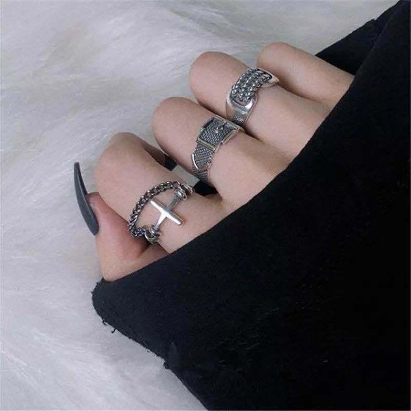 Bộ 3 chiếc Nhẫn thánh giá nam nữ unisex nối thắt đai thả tua cá tính