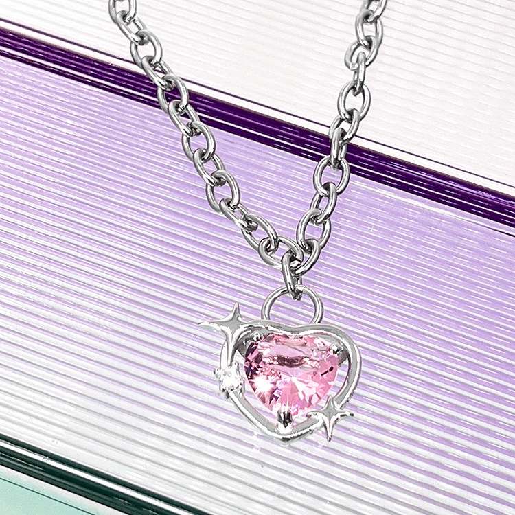Vòng cổ Mặt Búp Bê Barbie Đính Đá Zircon Hình Trái Tim Màu Đào Sang Trọng Cho Nữ