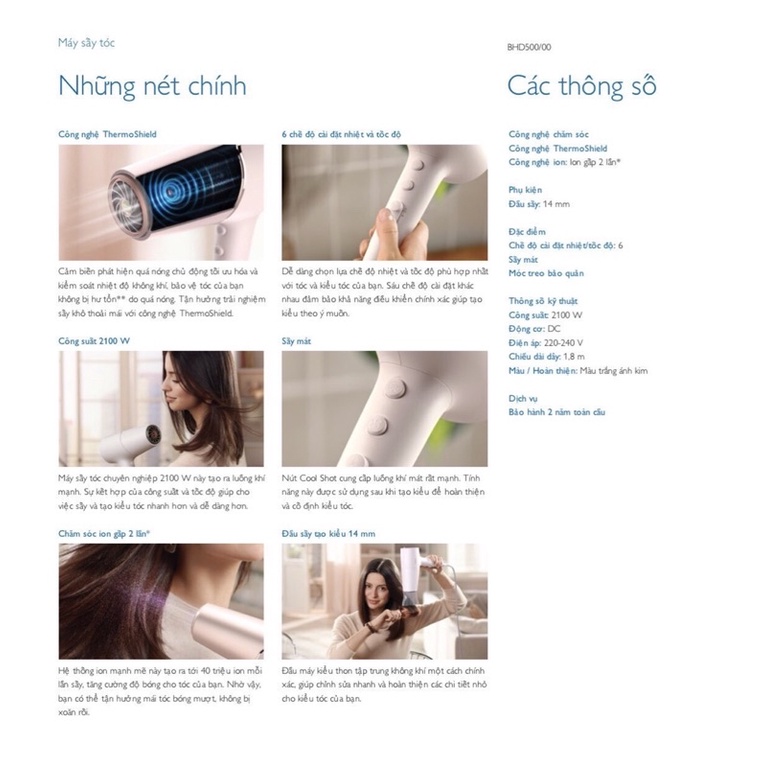 Máy sấy tóc Philips BHD500 - Hàng chính hãng - Bảo hành 24 tháng