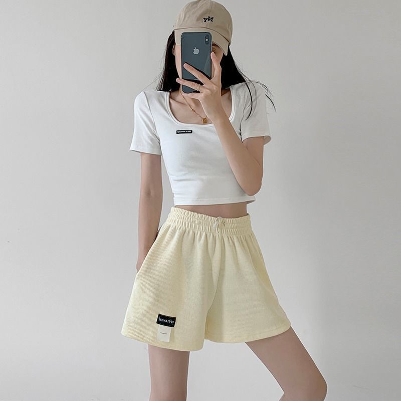 Quần Short Thể Thao Lưng Thun Ống Rộng Phong Cách Hàn Quốc Dành Cho Nữ