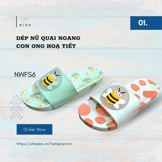 [ẢNH THẬT + CÓ SẴN] Dép Nữ Quai Ngang Con Ong Hoạ Tiết Quả Bơ, Quả Cam Giá Rẻ Fullsize - Tiệm Giày Nino