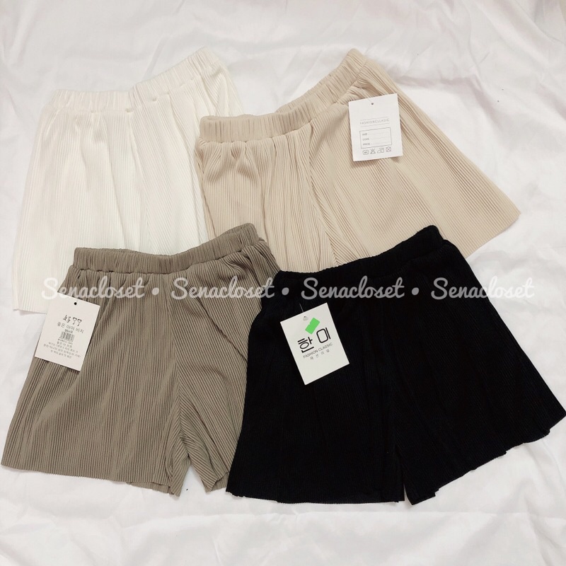 Quần đùi sooc tăm dập li lưng chun form rũ (Ảnh thật/ Video)