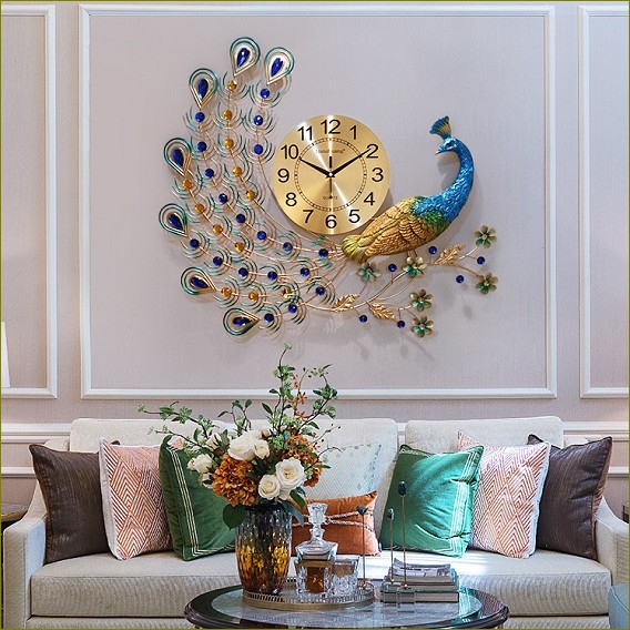 Đồng hồ treo tường chim công khổng tước đậu cành mai mã WM122 kim trôi phù hợp trang trí phòng khách