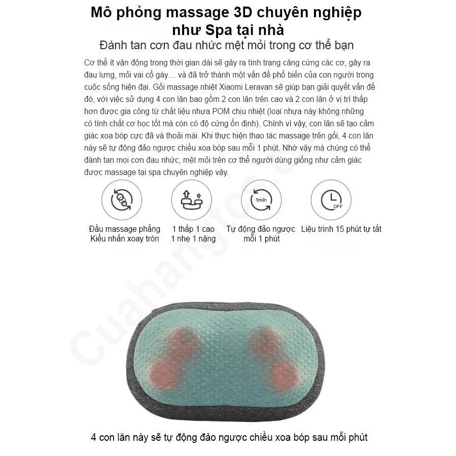 Gối massage nhiệt không dây Xiaomi youpin Leravan LF-YK006 -massage 3D và chườm nóng