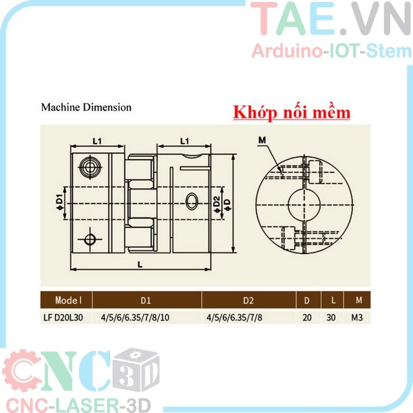 Khớp Nối Mềm Nhôm D20L30