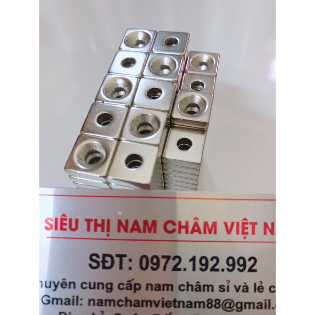 Nam châm lỗ vít 15x15x5 lỗ vát 6mm (NAM CHÂM ĐẤT HIẾM)