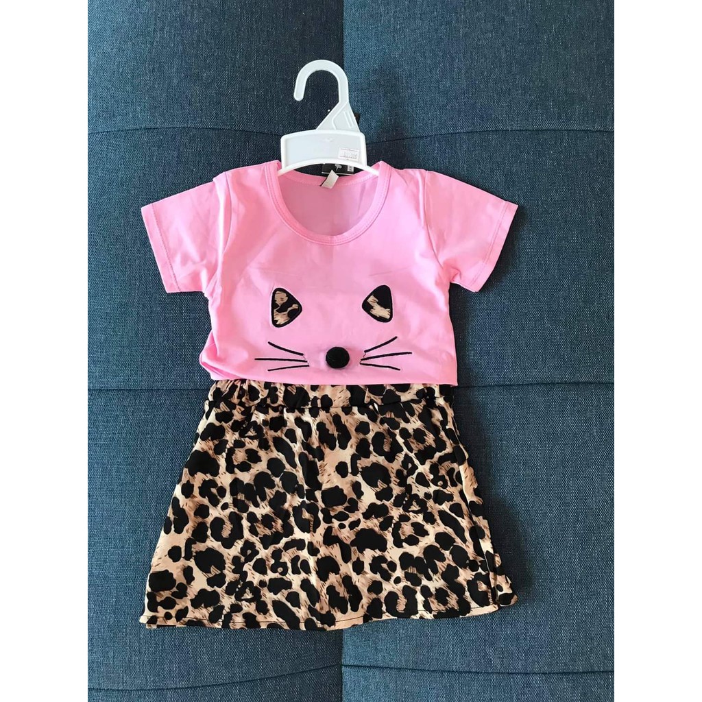 [CHỈ CÒN HỒNG] SET ÁO PHÔNG MÈO + QUẦN GIẢ VÁY DA BÁO CỰC XINH