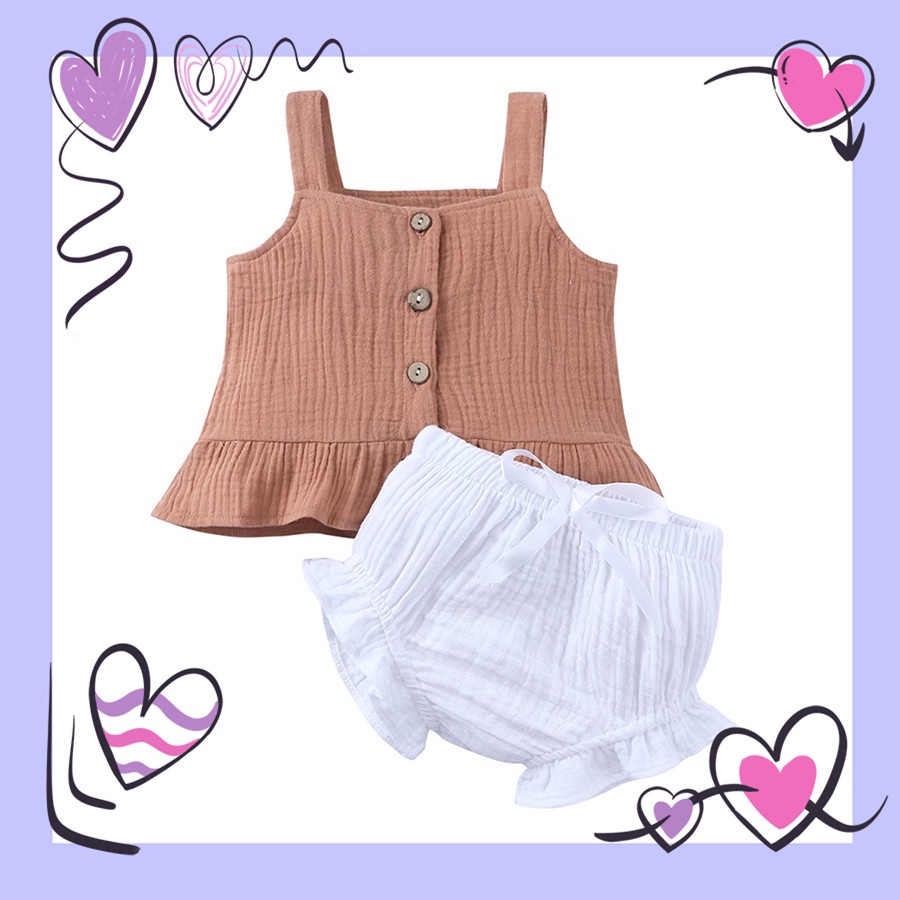 Set Đồ 2 Món Gồm Áo Liền Quần Cotton Không Tay + Quần Thời Trang Mùa Hè Cho Bé Gái