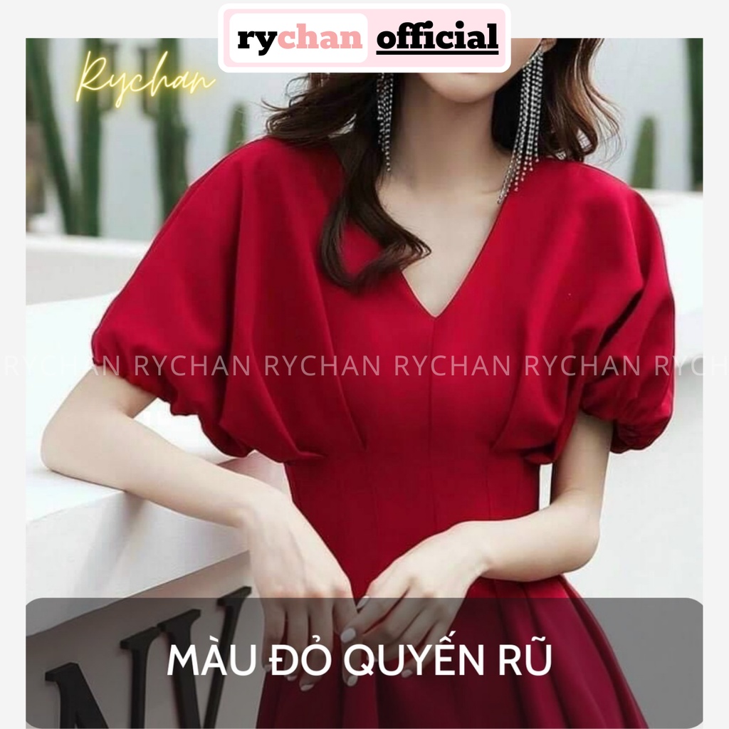 Đầm Xoè Cổ V Tay Cánh Dơi Chít Eo Xếp Ly 3 Màu, Đầm Công Sở Nhẹ Nhàng - DX0136