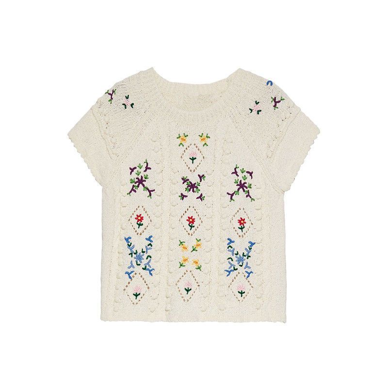 Áo Len dệt nữ ngắn tay thêu hoa hàng qccc