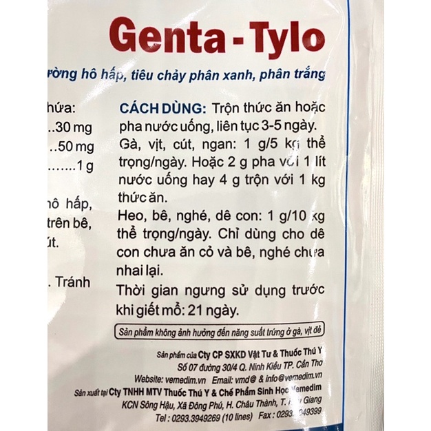 1 gói GENTA-TYLO dùng cho trâu bò lợn gà vịt ngan