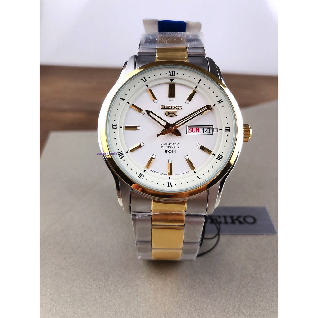 Đồng hồ nam Seiko 5 SNKP14J1 nội địa Nhật dây demi vàng