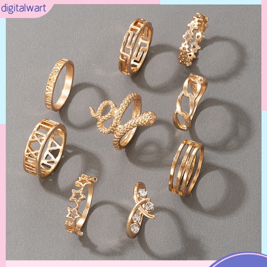 Set 9 Nhẫn Đeo Khớp Ngón Tay Thiết Kế Hình Rắn Độc Đáo Thời Trang Cho Nữ