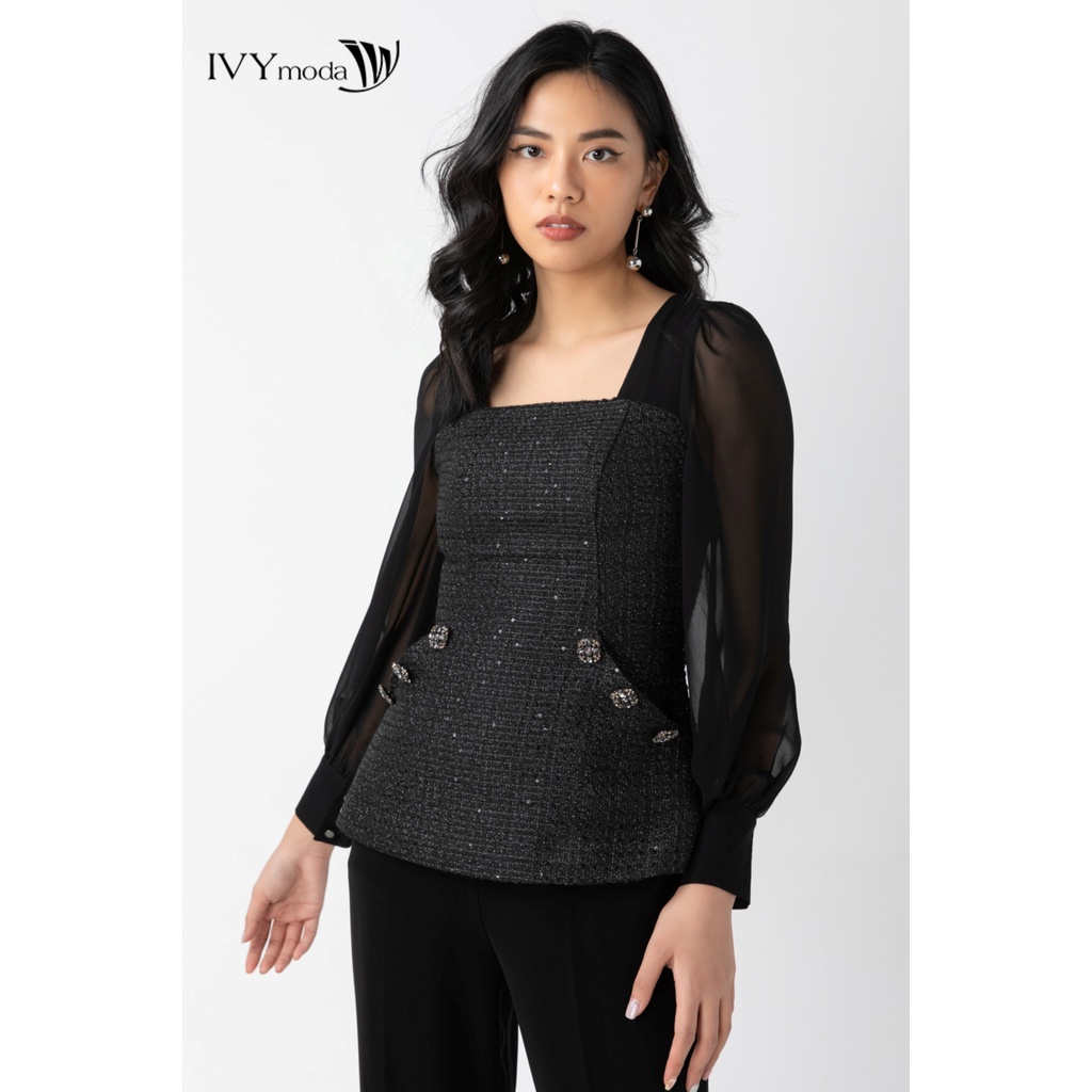 Áo sơ mi nữ cổ vuông IVY moda MS 17B9115