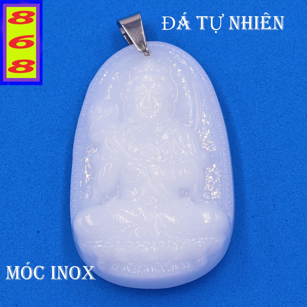 Mặt dây chuyền Đại Thế Chí Bồ Tát đá tự nhiên trắng size lớn 5cm - Phật bản mệnh tuổi Ngọ - Tặng kèm móc inox