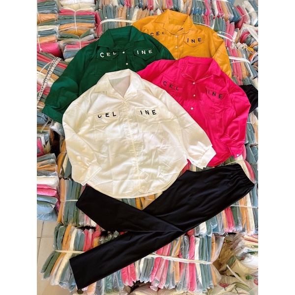 Set Đồ Nữ Áo Sơ Mi Tay Dài + Quần Legging Lửng [ kèm video]