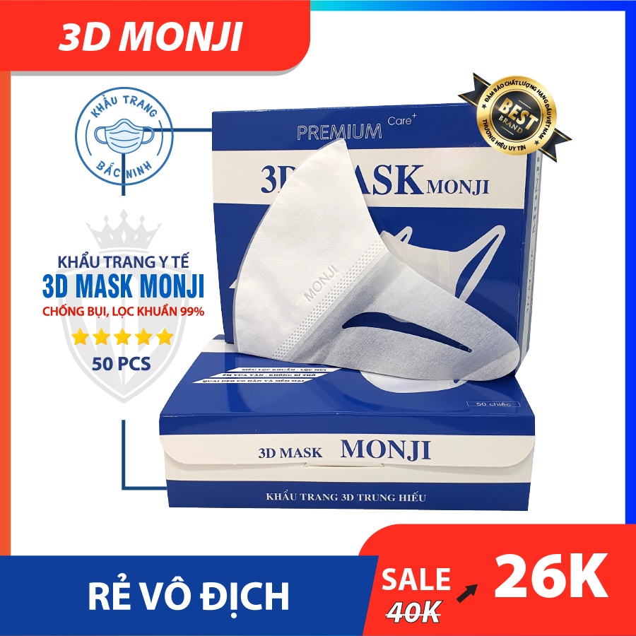 Khẩu trang 3D Mask Monji công nghệ dập Nhật Bản hộp 50 cái - Hàng Chính Hãng công ty Trung Hiếu